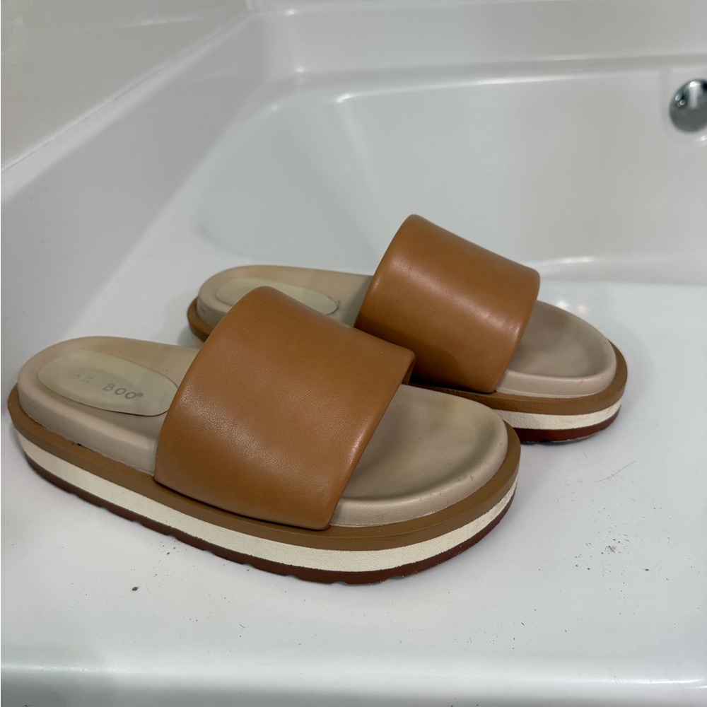 BAMBOO Tan Platform Slide Sandals